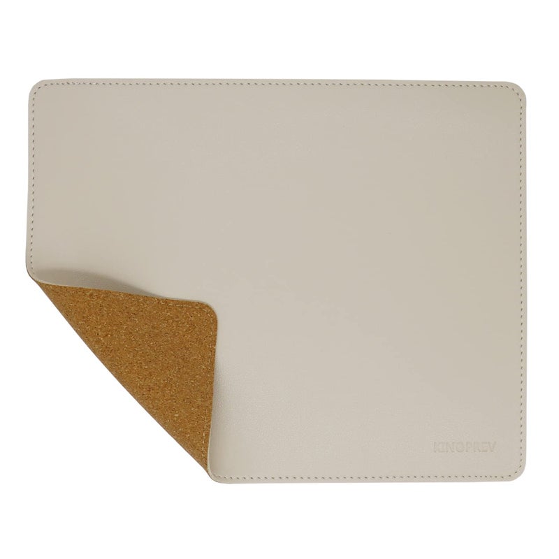 KINOPREV Leather Mouse Pad - Wood Mouse Pads with Stitched Edge PU Non-Slip Mouse Mat Double Side Mousepad Waterproof Gaming Mouse Pad for Desk Laptop Office & Home 10.2"" x 8.3"" 1 Pack (Beige) - Image 1